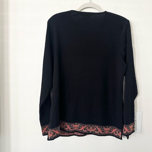 Misook Black Pink Paisley Embelished Cardigan Sweater L - Picture 4 of 6